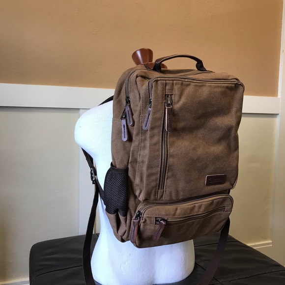 Eurosport Brown Unisex Canvas Backpack - Picture 5 of 6